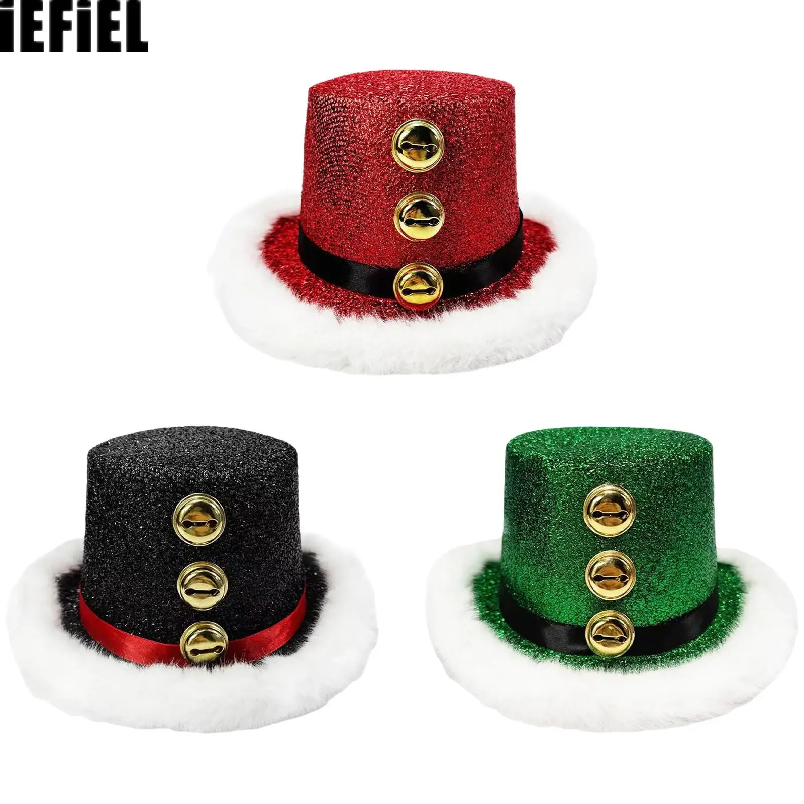 

Adults Christmas Hats Dress Up Top Hats Shiny White Plush Brim Hat for Xmas Parties Costume Supplies