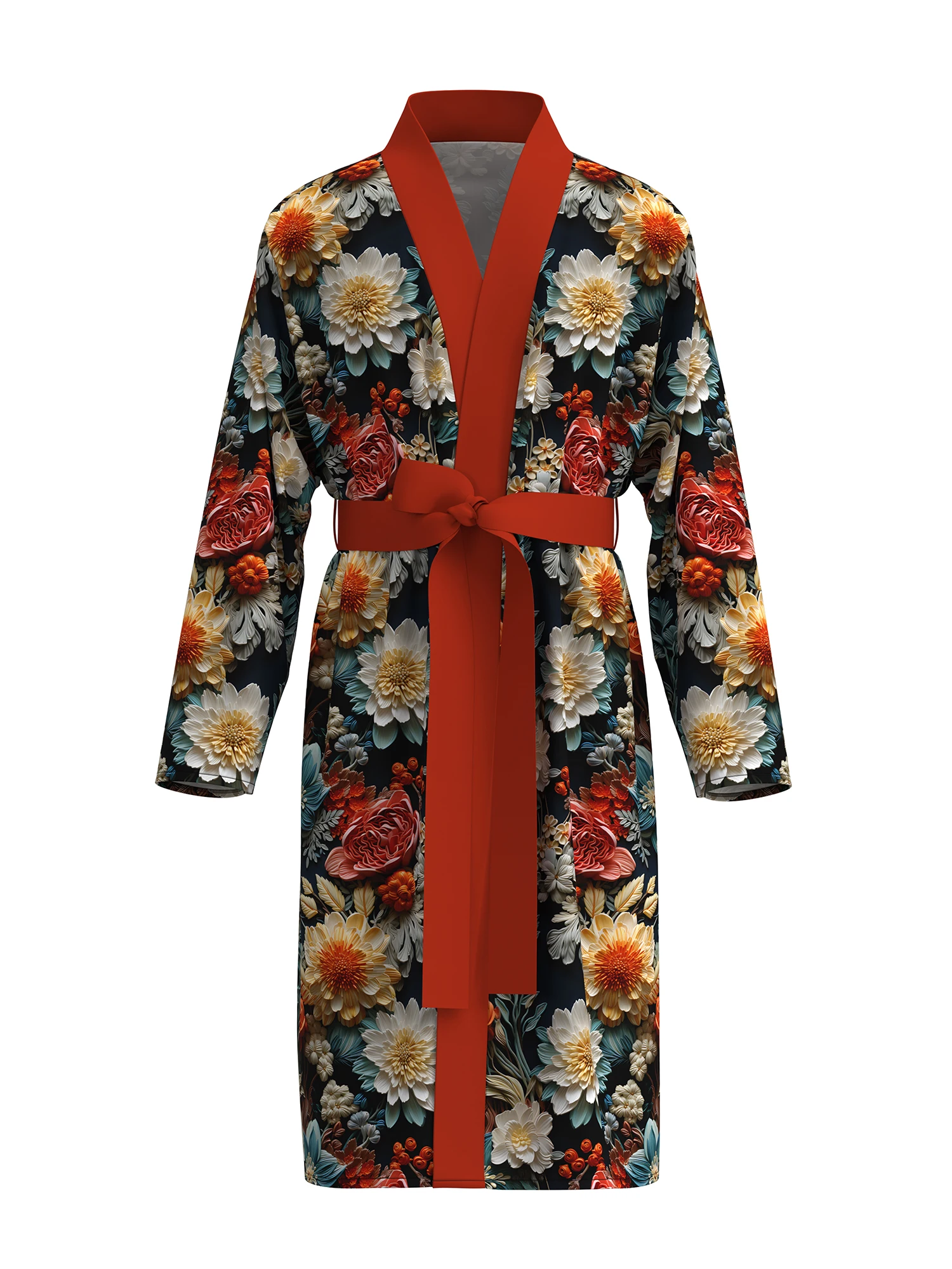 Men's Ice Silk Bathrobe with 3D Digital Printing Lightweight and Breathable Sleepwear