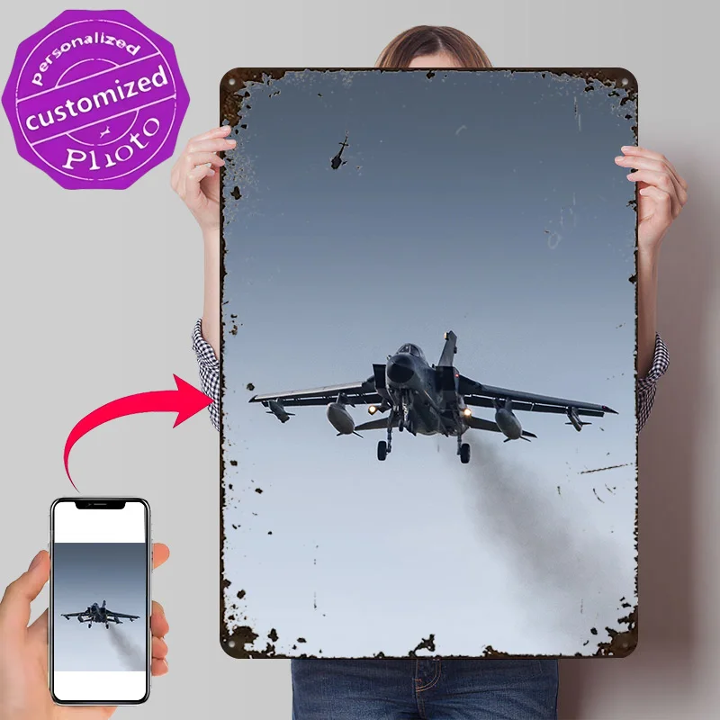 Military Jet Landing 3D Texture Metal Poster Customized Wall Art Tin Sign Gift for Mancave Home Decor Room Accessories Wand Deko