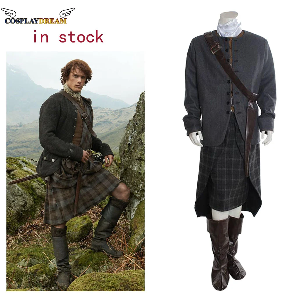 （in stock）Outlander Season 1 Jamie Fraser Cosplay Costme Uniform Suit 15th Scottish Highland Men\'s Uniform Set Halloween Costume