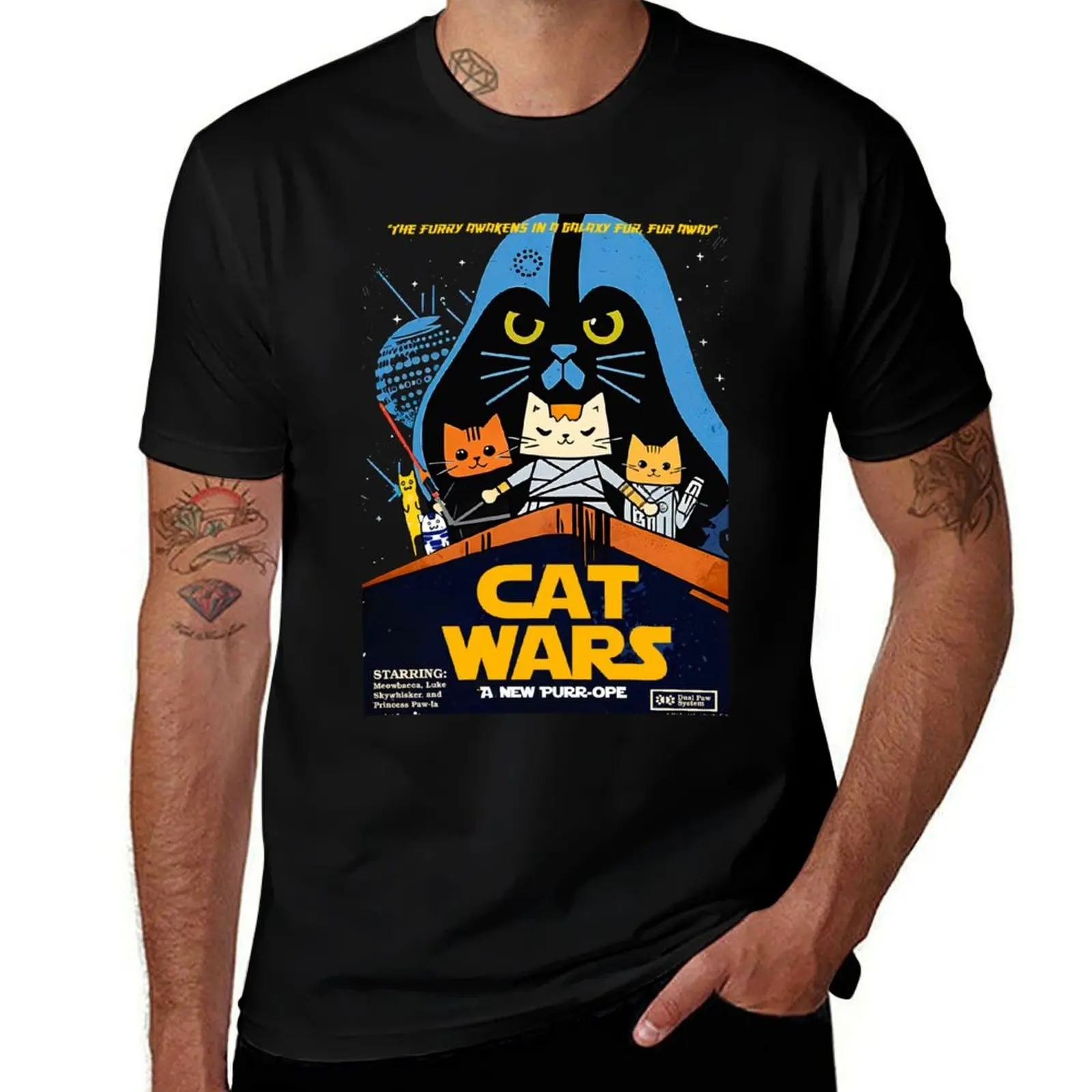 Cat Wars: Movie Parody T-Shirt Vintage Print Crew Neck Tee