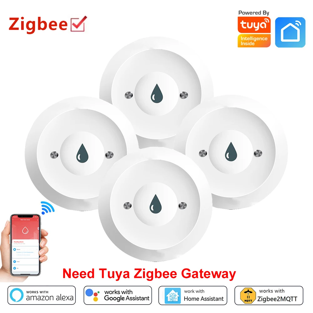 Tuya Zigbee Water Sensor Flood Leak Detector App Remote Monitoring for Kitchen/Bathroom Leak Support Home Assistant Zigbee2mqtt