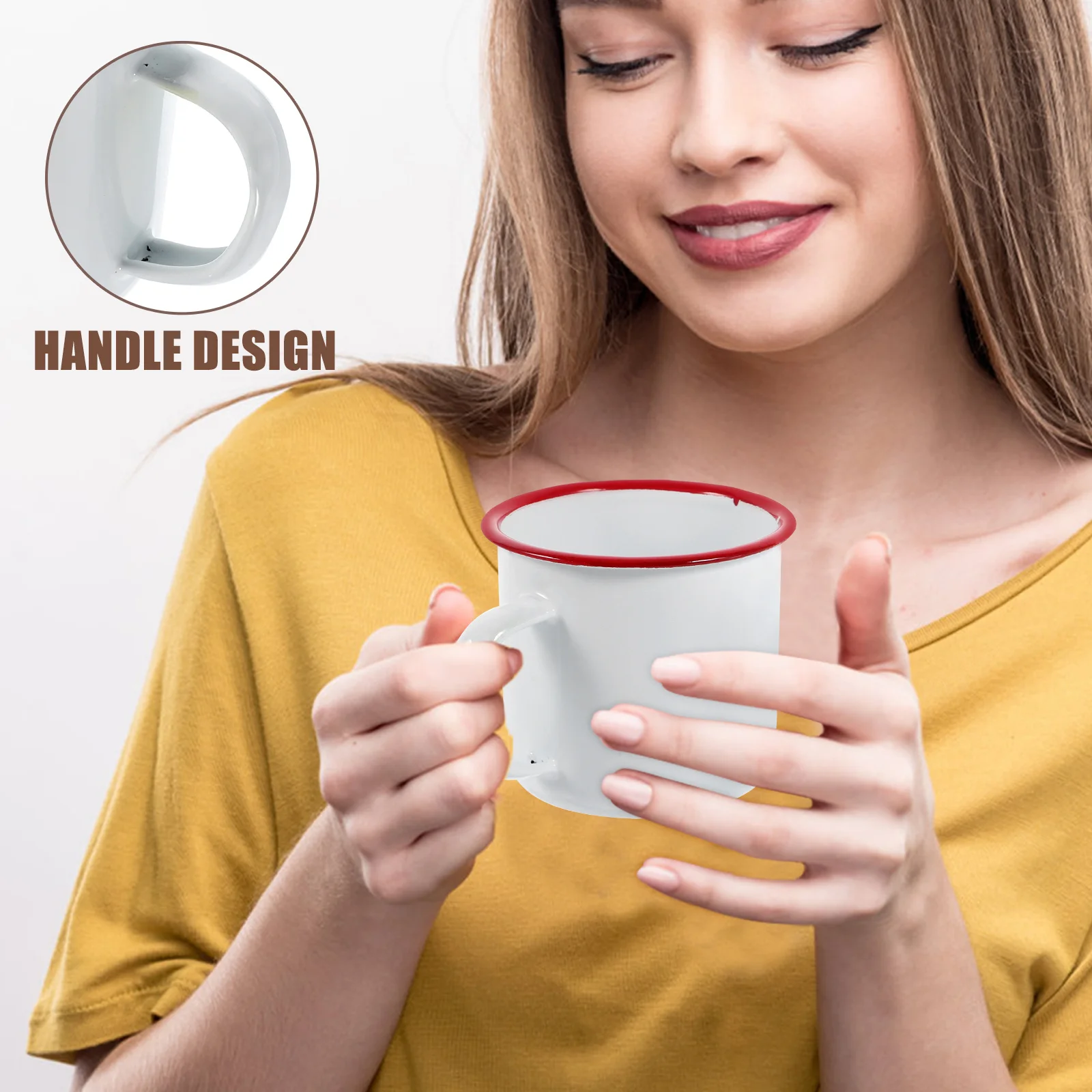 

2pcs Simple Style Enamel Mug Thickened Coffee Tea Water Cup For Home Office Camping Portable Milk Juice Breakfast Cup