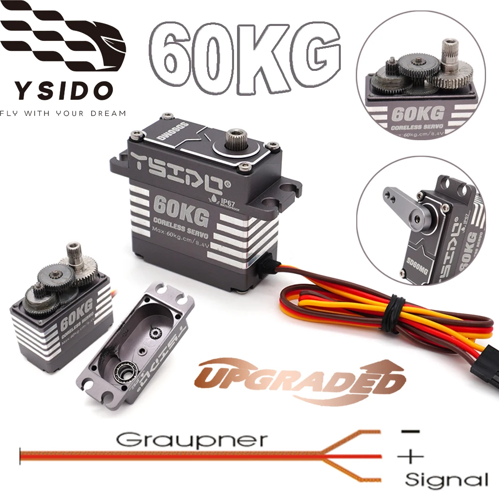 

YSIDO RC Высокий крутящий момент IP67 Водонепроницаемый сервопривод без сердечника SD60MG 60 кг Цифровой сервопривод с 180-градусным механизмом для RC 1/10 1/8 RC Clawer Car DIY