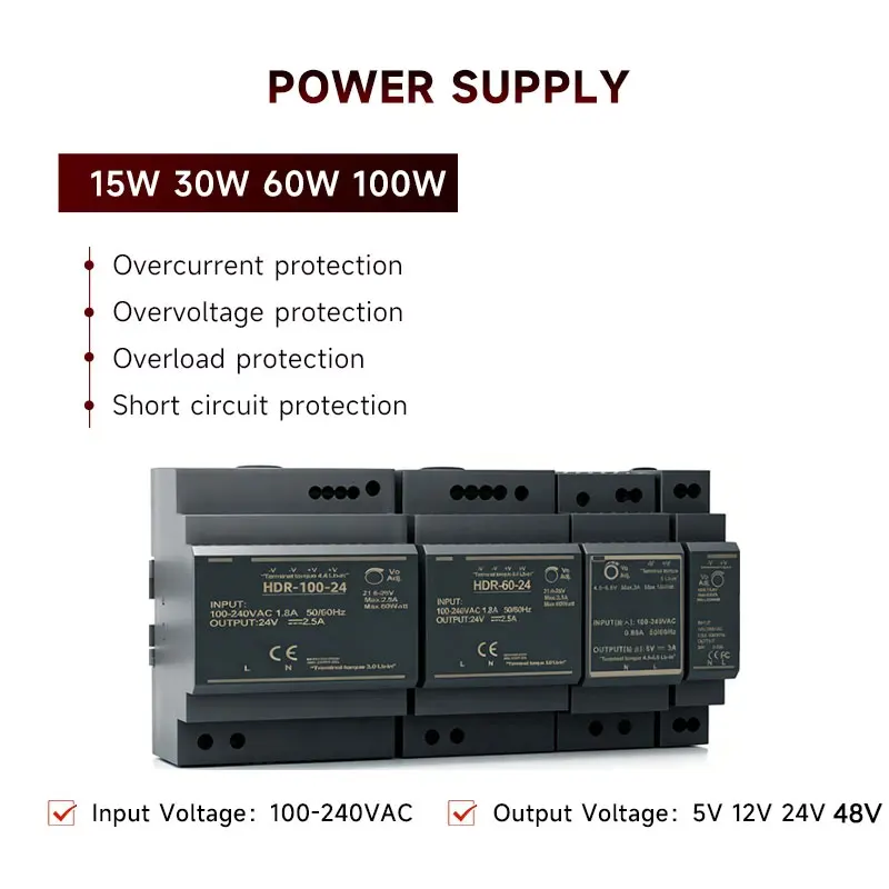 15W 30W 60W 100W Industrial Din Rail Switching Power Supply Input 100-240V 12V 15V 24V Light Transformer