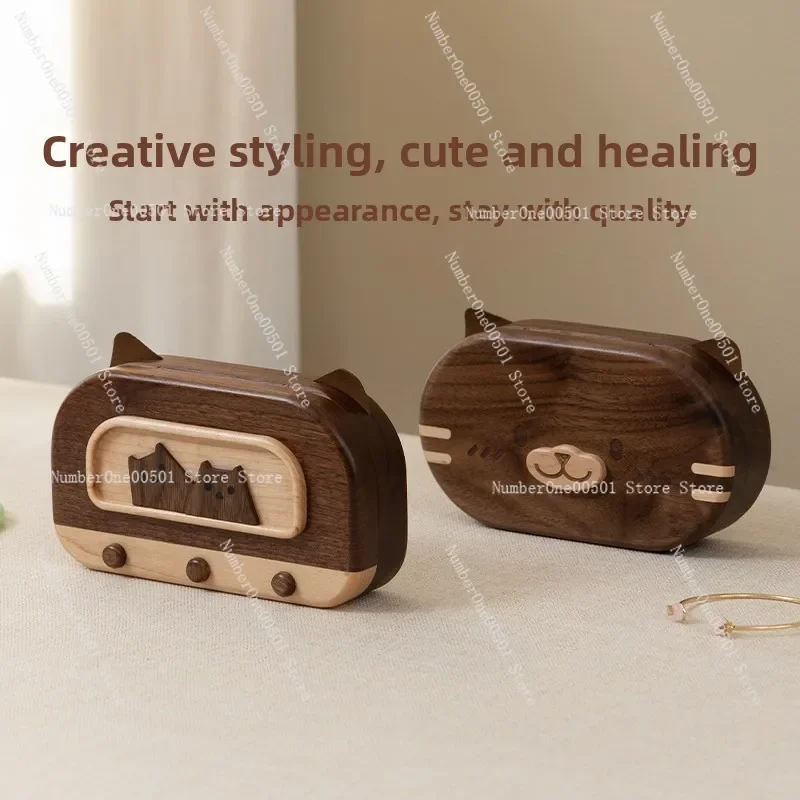 Cute Solid Wood Jewelry Box Portable Small Storage Case for Earrings Necklaces Idea Multi Compartment Jewelry Organizer