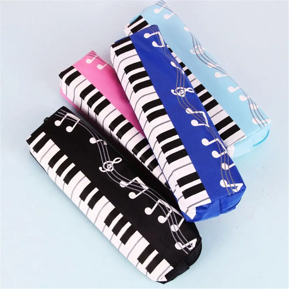 Creative Student Pencil Case Square Single Layer Oxford Cloth Pen Bag for Girls Boy Musical Note Piano Stationery Pouch