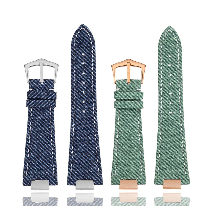 Cinturino per orologio in denim e pelle di vacchetta per Patek Philippe Nautilus 5711/5712 – Cinturino stile jeans alla moda azzurro/verde/grigio