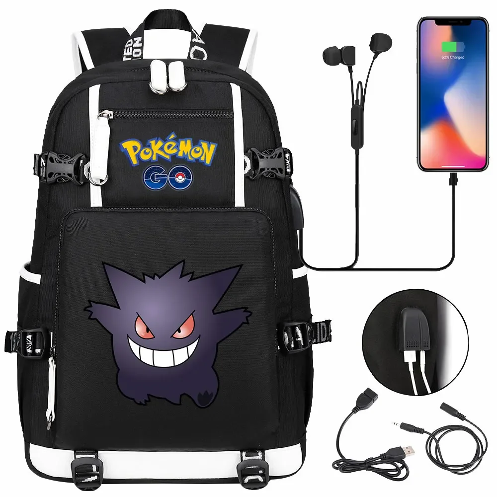 New Gengar Bulbasaur USB Teenagers Schoolbags Women Men Laptop Travel Backpack Girl Boys Kids School Book Bags