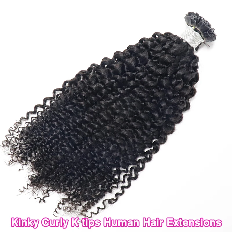 Kinky Curly Fusion K Tips Hair Extension Human Hair 3C4A Curly Keratin Flat Tips Human Hair Extensions Natural Black Ever Beauty