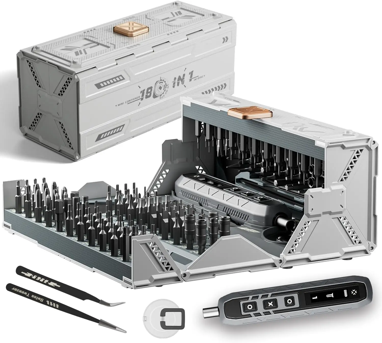 

180 in 1 Electric Precision Screwdriver Set, 3 Torque Modes, 162 Magnetic Bits for Phone, Laptop, Camera Repair