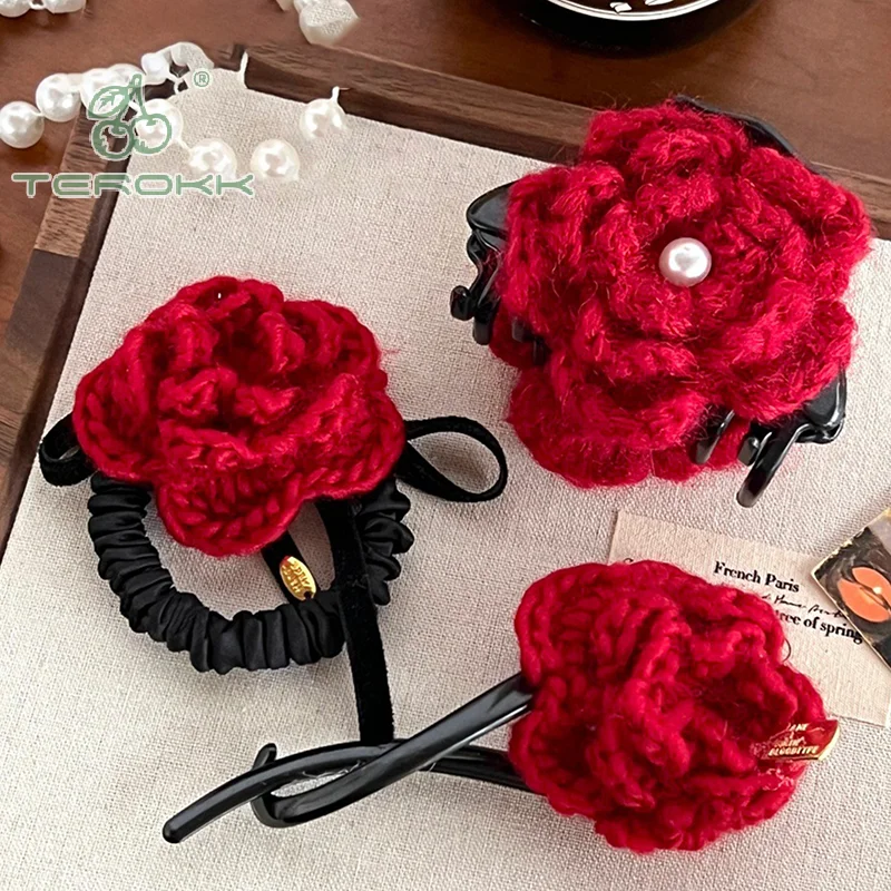 Mode Elegante Roos Bloem Haarklauw Voor Vrouwen Meisjes Zoete Veelzijdige 3D Bloem Haar Clip Ring Prachtige Haaraccessoires Geschenken