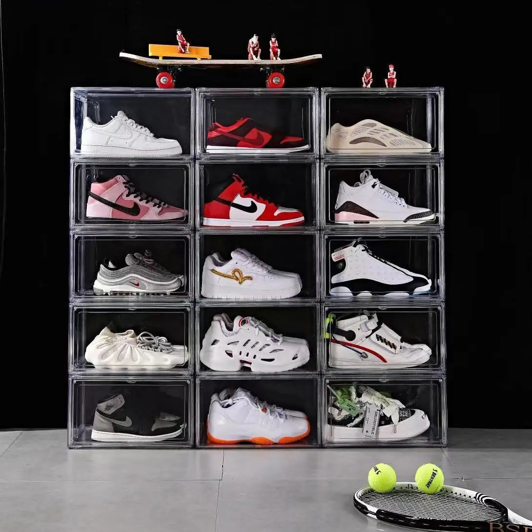 Shoe box fully transparent acrylic storage box AJ magnetic dust-proof high-top shoe box