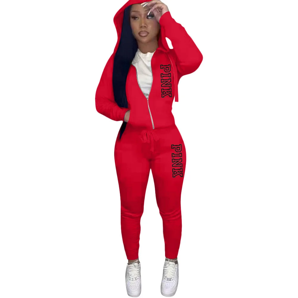 Women New Tracksuits Suits PINK Print Sport Casual Outfits Female Sweatshirt Top+Pants 2 Piece Sets Sweatsuit 2024 Spring Winter