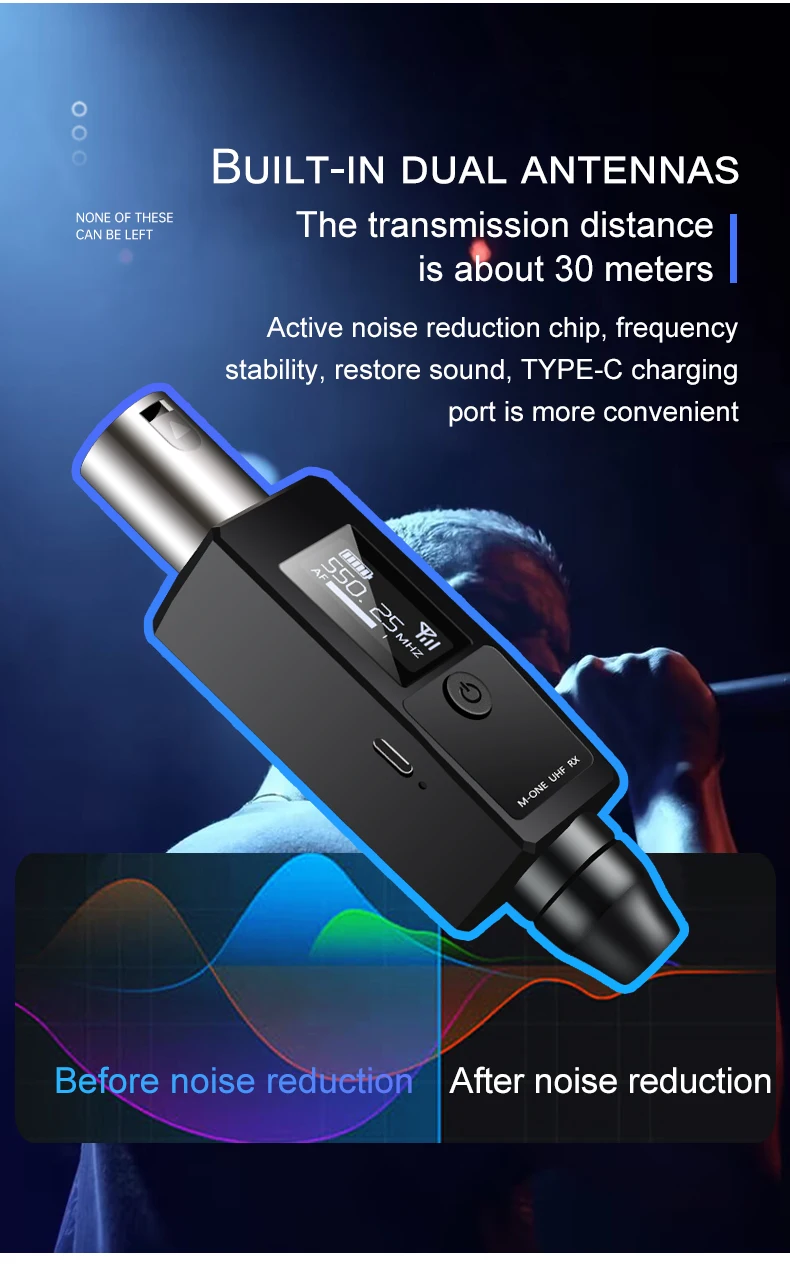 VK-38 UHF Wireless Microphone Converter XLR Transmitter And Receiver For Dynamic Microphone Guitar Receiver Transmission Adapter