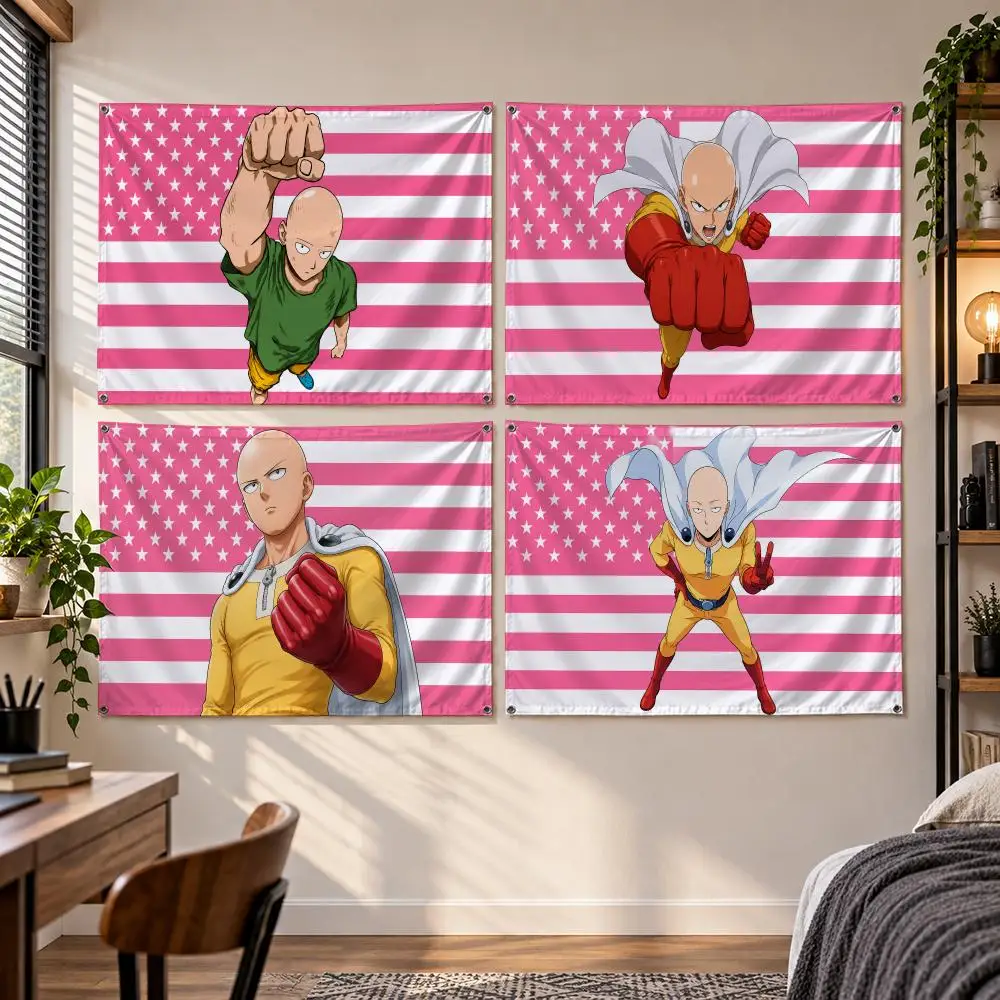 Anime One Punch Man Hero Fighting Action S-Saitama Flags Banner Decor for Bedroom,Garden,Party,Club,Gaming Room,Indoor Outdoor