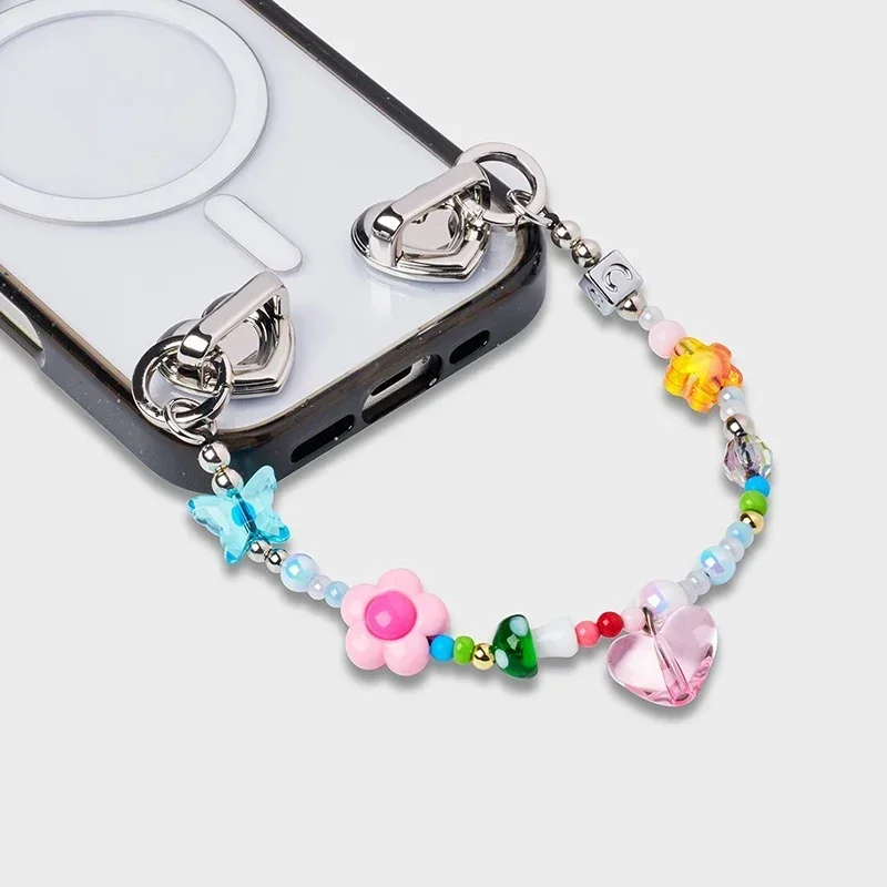 

Flower Heart Butterfly Phone Charm Short Chain Mobile Phone Straps for IPhone Lanyard Bracelet for Samsung Galaxy