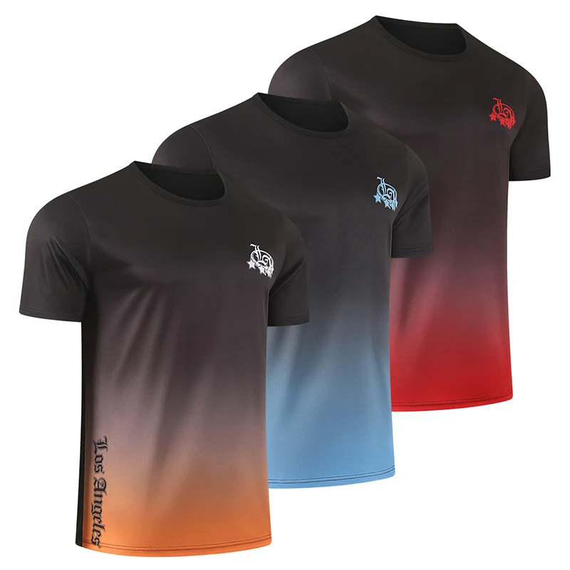 

Набор из 1/3 предметов, летняя новая мужская быстросохнущая модная спортивная повседневная футболка с градиентным принтом и короткими рукавами, топ больших размеров