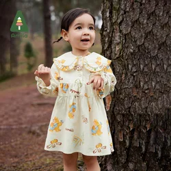 Amila Children's Clothing 2023 New Autumn  Cute Cotton  Corduroy Large Lapel Windproof And Warm Insulation Dress Girls Baby