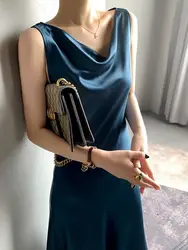 2026 Plus Size Summer Vintage Women Acetate satin Dress long maxi Sundress elegant swinging collar artificial silk Party Dresss