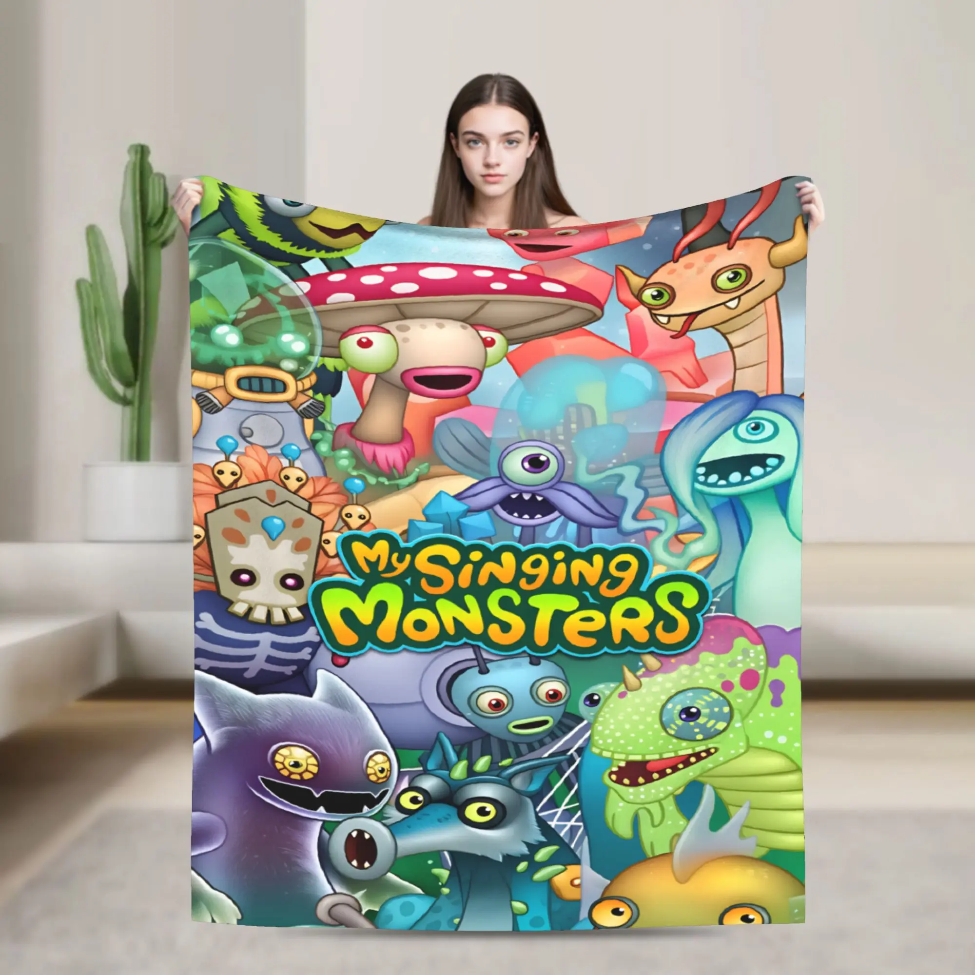 My Singing Monster Blanket Video Game Cartoon Warm Soft Aesthetic Plush Throw Blanket For Girls Boys Flannel Bedspread Bed Cover