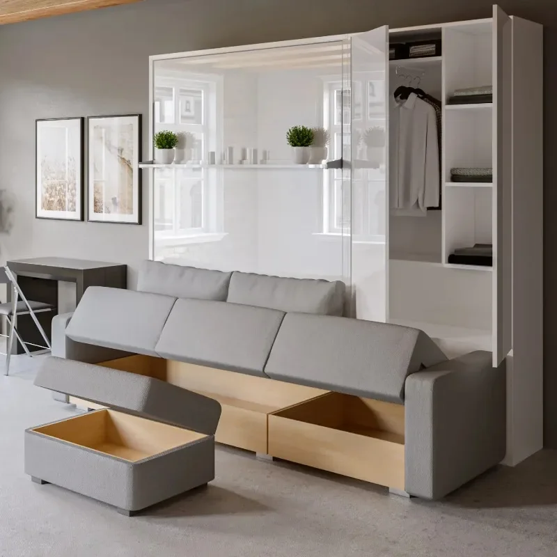 Multifunctional Murphy Bed with Bookshelf Vertical Folding Wall Bed with Sofa Mechanism