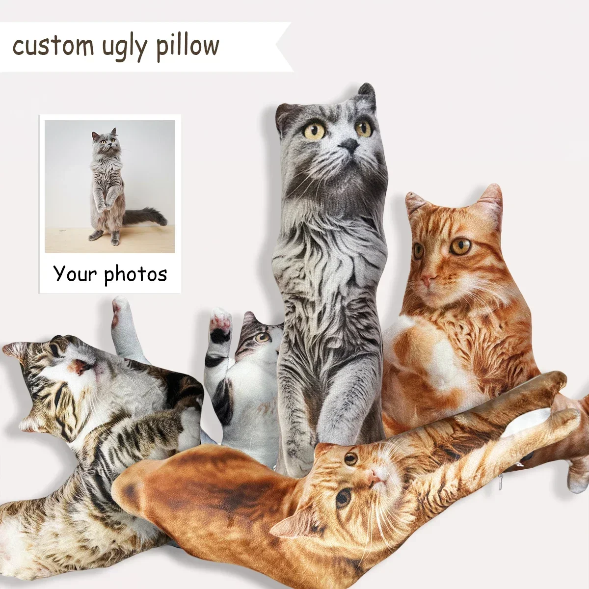 Ugly Cat Dog Zany Pillow,Custom Pet 3D Shape Pillow,Personalized Pet Pillow From Photo,Pet Loss Memorial Gift,Stuffed Toys Dolls