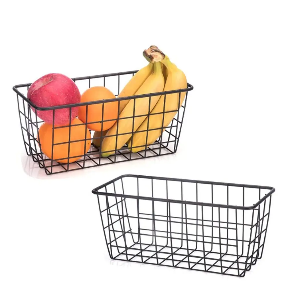 New Hollow Iron Wired Storage Basket Grid Hanging Basket Bathroom Wall Desktop Storage Supply Kitchen Vegrtable Fruit Organizer