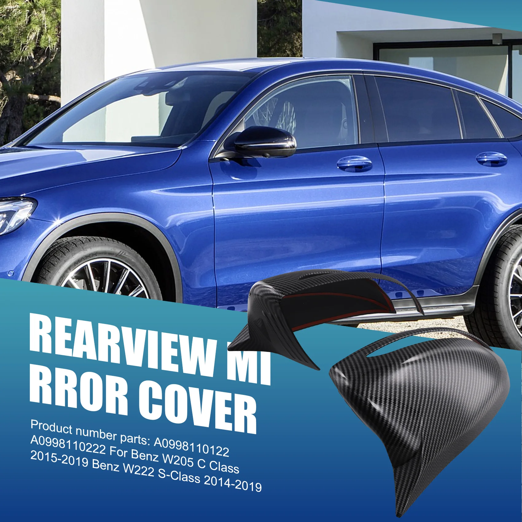 

Durable Horned Style Side Rear Mirror Cover For Benz W205 Carbon Fiber