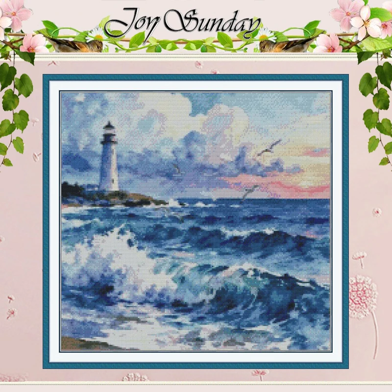 Lighthouse by the Sea Patterns Counted Cross Stitch Set DIY 11CT 14CT 16CT HD Stamped DMC Cross-stitch Kit Embroidery Needlework