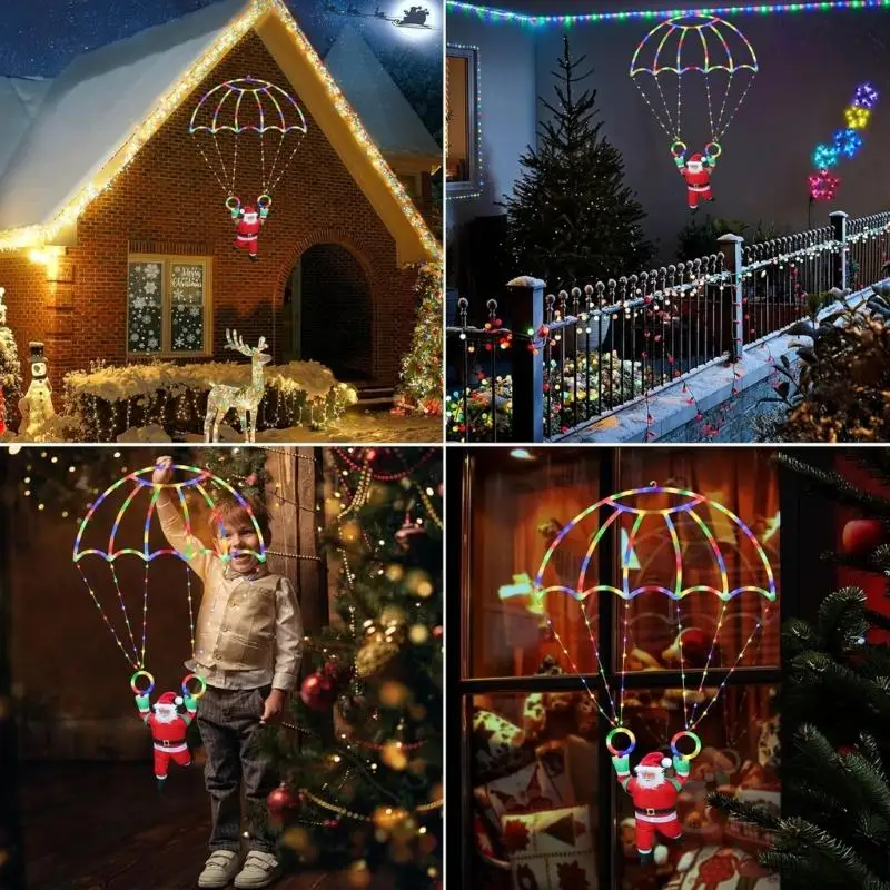 M7DA Santa Parachute Decoration Light Outdoor Christmas String String ไฟตกแต่งสำหรับหน้าต่างหลังคาบันไดปาร์ตี้วันหยุดปาร์ตี้