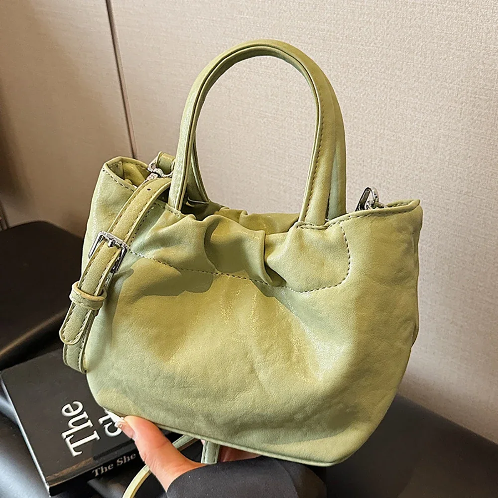 

2025 Summer Soft Pleated Buckle Crossbody Bag Women Casual All-Match Versatile Handbags Daily Commute One Shoulder Bags