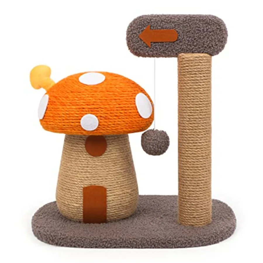

Mushroom Cat Scratcher Post for Indoor Cats with Natural Sisal Rope Compact Cat Tree Toys in Earthy Brown to Satisfy Claw Insti