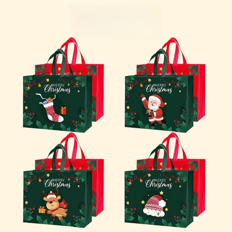 2025 가을 겨울 신상품 크리스마스 테마 부직포 쇼핑백 친환경 휴일 선물 포장 재사용 가능한 토트백