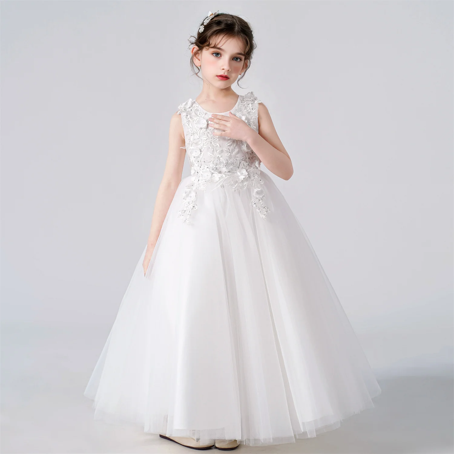 Children\'s Girls Dresses For Eid Luxury Party Princess Dress 4-12 Years Old Kids Girl Long Dress Robe Tulle Green Clothing