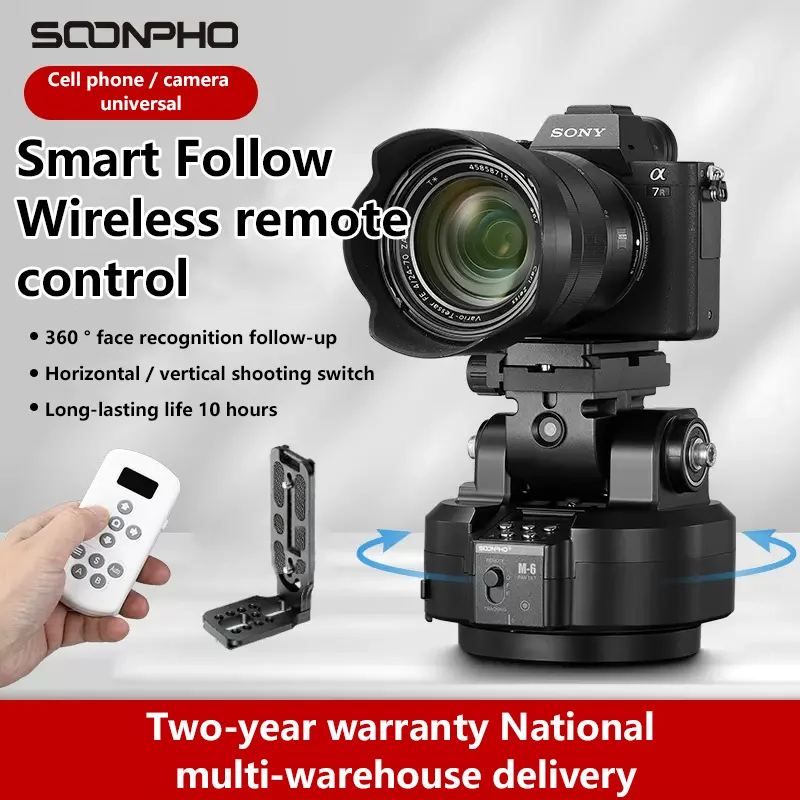 Soonpho M6 AI Smart Follow Head 360°Rotating Panoramic Head Remote Control Pan Tilt Video Tripod Head Stabilizer for Video Shoot