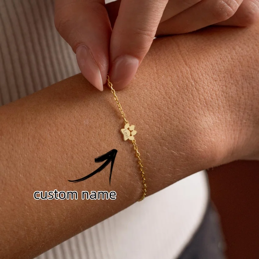 

Браслет с именем и выгравированным принтом лапы на заказ, ювелирные изделия на память для домашних животных, подарок для любителей домашних животных