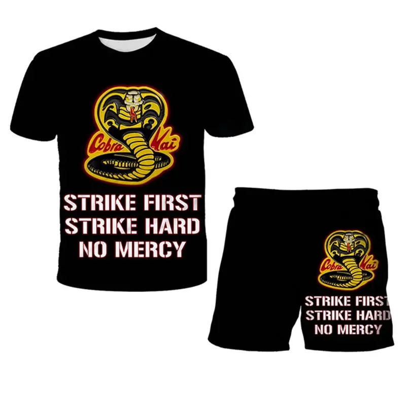 Summer Cobra Kai Tracksuit Children\'s Clothing Sets Suit For Boys Girls Short Sleeve Top+Shorts Boys Kids Outfits Sportswear