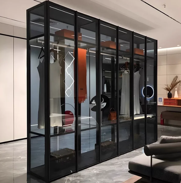 Modern Design Luxury Bookcase Simple Glass Door Solid Wood Floor Standing Light Open Bookshelf Integrated Wall Storage