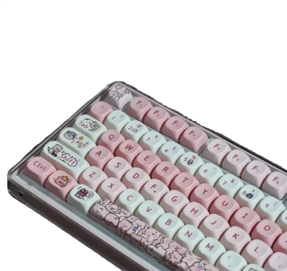 130+-key Pink Piggy PBT Keycap Dye-Sublimation, MOA Profile Contour，Compatible with MX for  Keyboard Fit 61/64/68/87/96/104/108