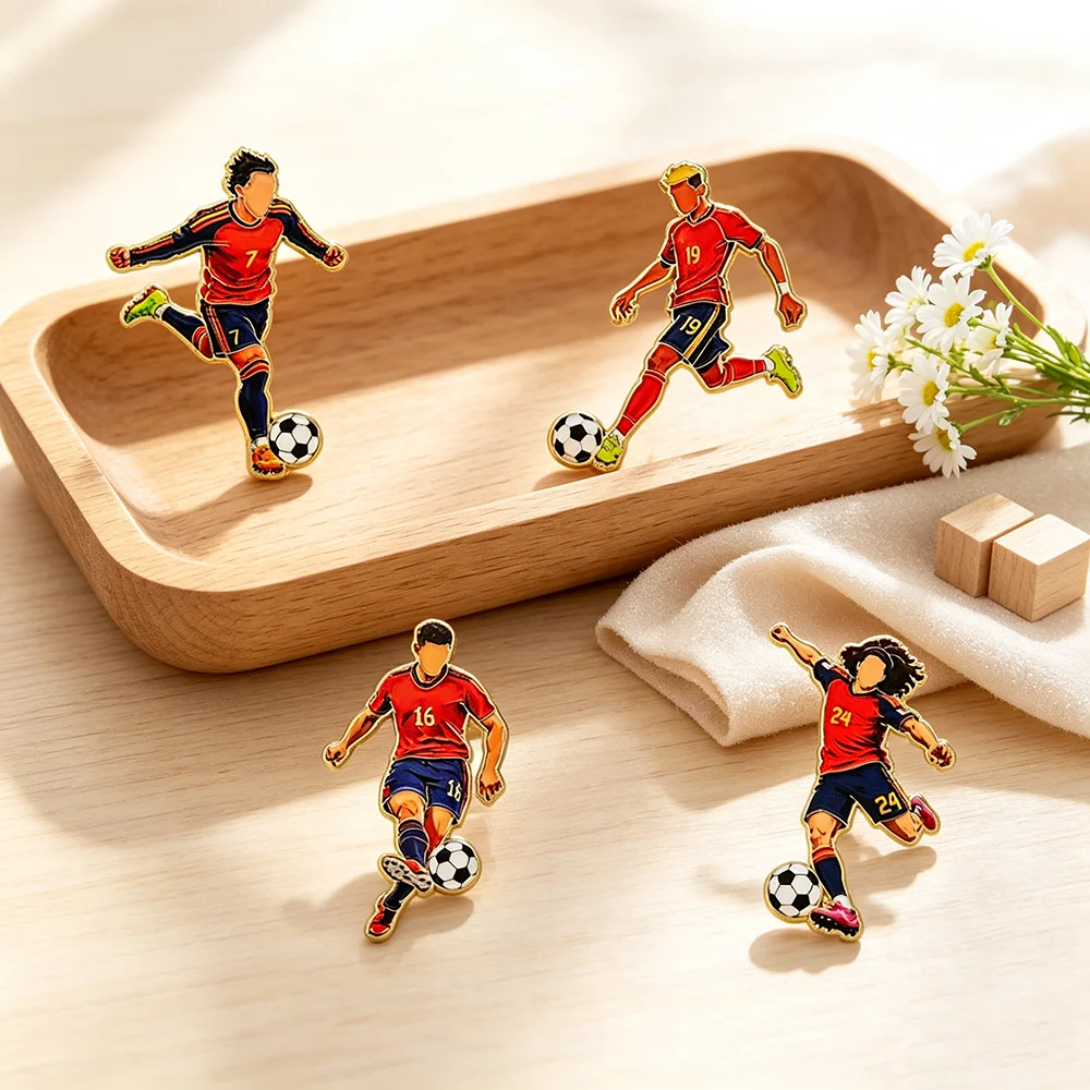 4pcs Spain Soccer Team Enamel Lapel Pins Set Champion Athlete Brooch Badges Sports Fan Souvenir Gifts