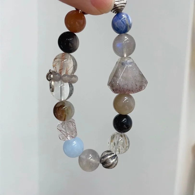 

Natural Multi-treasure Crystal Bracelet, Eagle Eye Stone, Gray Moonlight, Tea Crystal with Light Luxury Bracelet Original Design