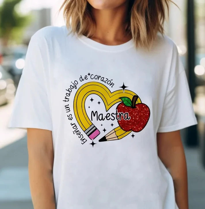 Casual Pencil MAESTRA Print Teachers Fashion T-shirt Casual Short Sleeve Lady Round Neck Fashion Teacher O-neck T-shirts Tops