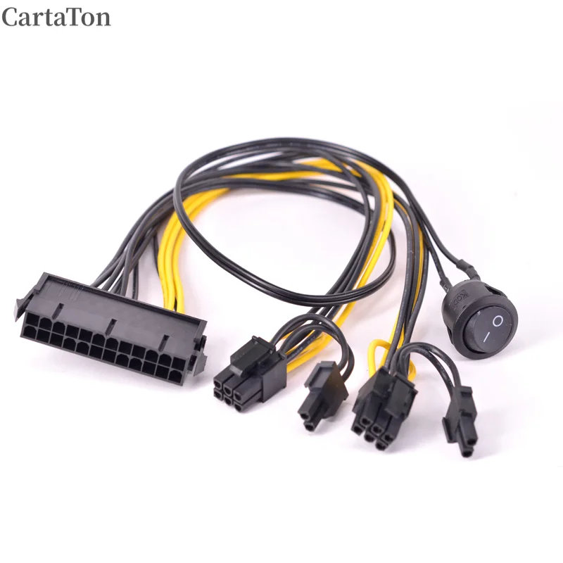 ATX Power 24Pin to 2 Ports 6+2 Pin 8 Pin with On Off Switch cable PCIe 6Pin 8pin Male to 24 Pin Female Power Supply Cable