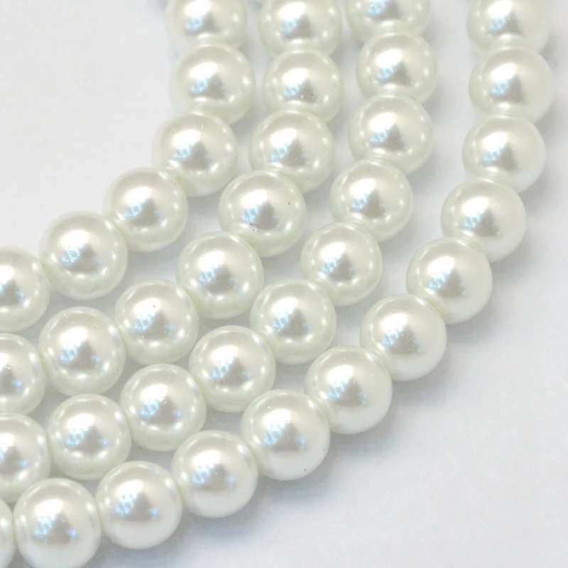 3 4 6 8mm Baking Painted Pearlized Glass Pearl Undyed Round Bead Strands for Women Jewelry Bracelet Necklace Earrings Making DIY