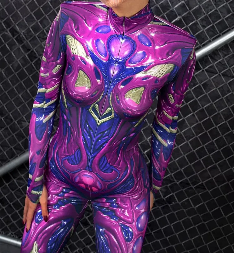 Erwachsenen-Sportanzug mit hoher Taille, Damen-Cosplay-Kostüm, sexy Anzug mit blauen Farbelementen, Muskel-Halloween-Bodysuit – Detail 11