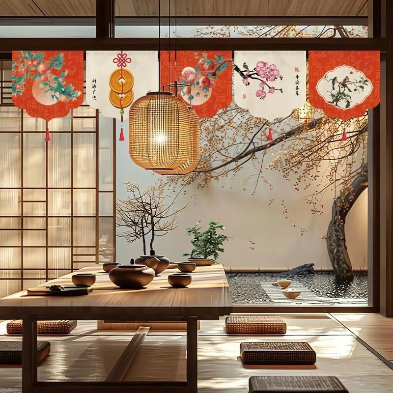 Chinese Style Festive Window Decoration New Year Dust Sun Protection Curtain Half Section Hanging Partition Decor Curtain ZJ284