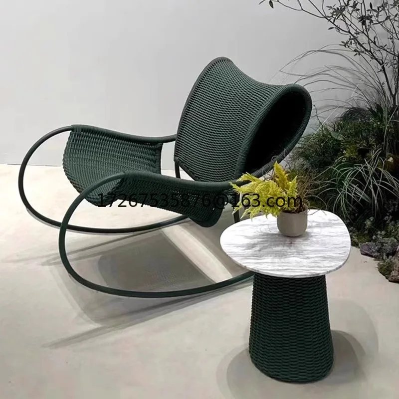 

Courtyard Hotel B & B Leisure Table and Chair Scenic Rattan Rocking Chair Furniture Waterproof and Sunscreen Nordic Combination