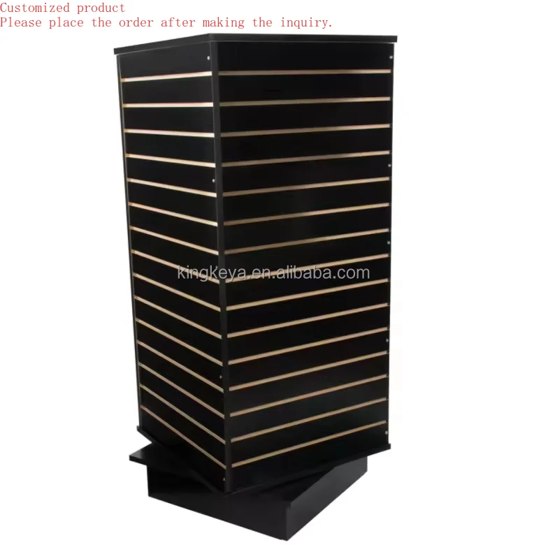 

Custom.HIKUYA 4 Sides MDF Store Wood Slatwall Hanging Bag Display Stand Rack Backpack Display Stand Slatwall Rotating Display Ra