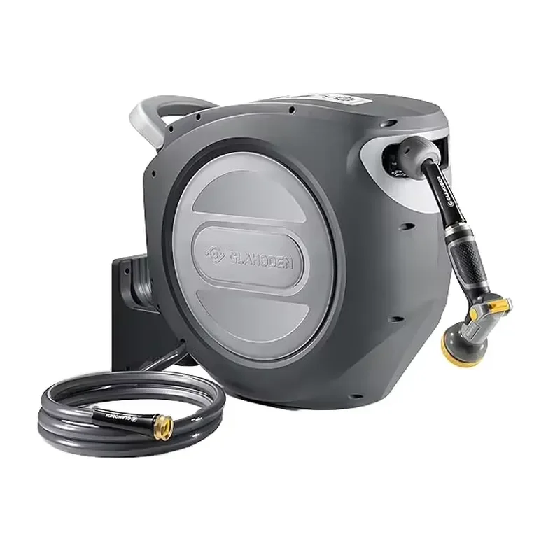 Retractable Water Hose Reel 5/8 100 ft Wall-Mounted High Pressure PVC Garden 180 Swivel Bracket 9 Functions CNS Standard